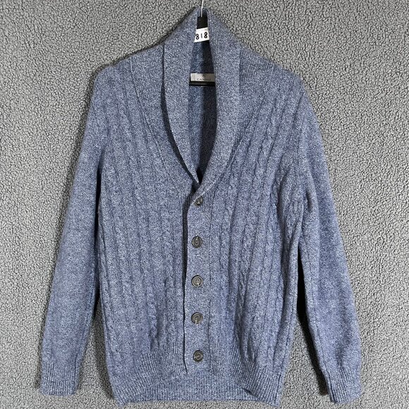 Canali Wool Shawl Collar Cable Knit Cardigan Sweater - Men's Size 50 - Blue - Picture 3 of 14